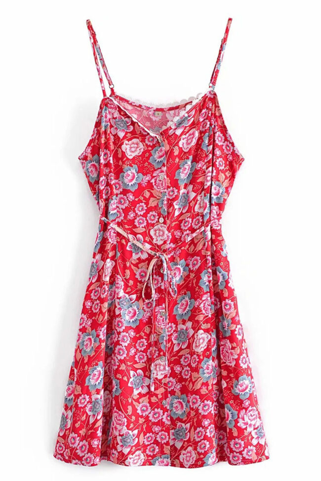 Street Print Split Joint Spaghetti Strap Princess Dresses