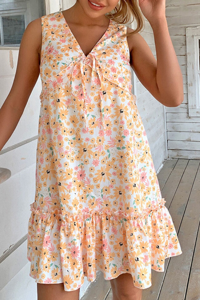 Fashion Street Print Split Joint V Neck Princess Dresses