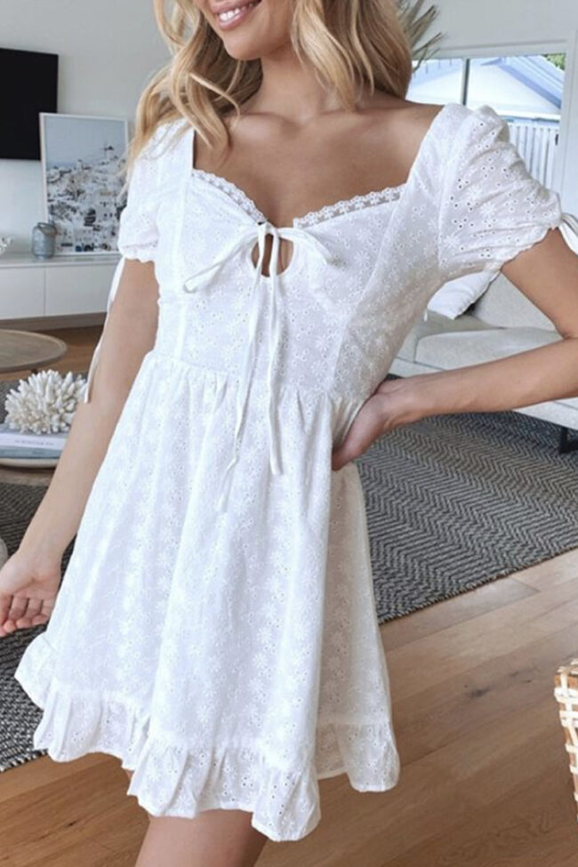Fashion Vintage Solid Split Joint Square Collar Pleated Dresses