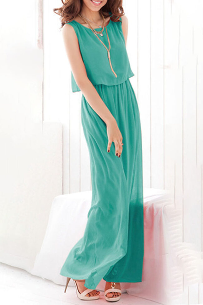 Fashion Casual Solid Split Joint O Neck A Line Dresses