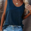 Fashion Casual Solid Pocket O Neck Tops