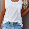 Fashion Casual Solid Pocket O Neck Tops