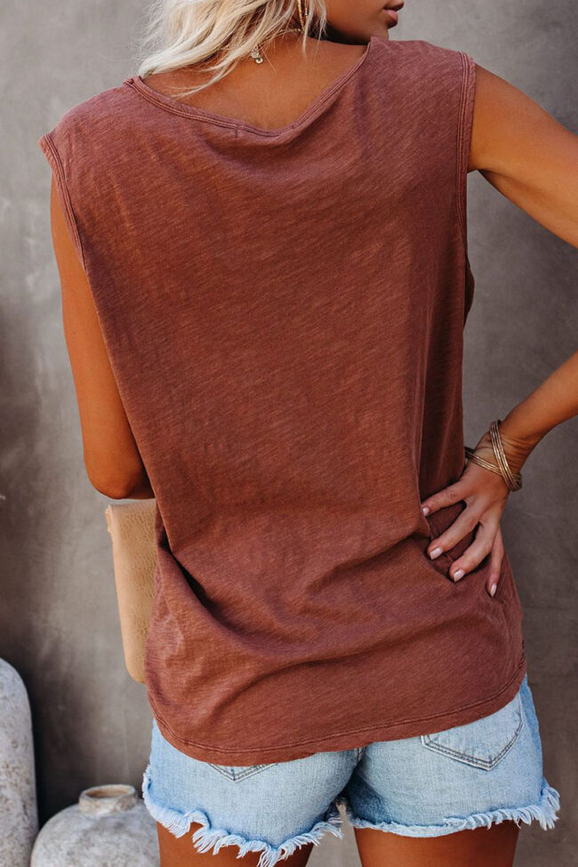 Fashion Casual Solid Pocket O Neck Tops