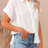 Fashion Casual Solid Split Joint Turndown Collar Tops