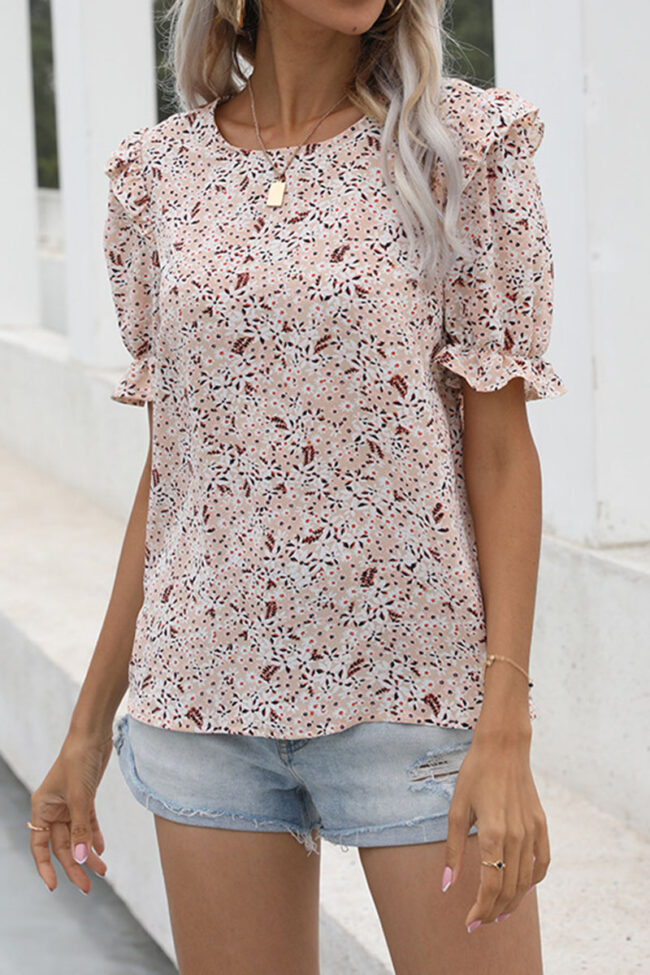 Fashion Casual Print Split Joint O Neck Tops