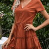 Fashion Casual Solid Split Joint V Neck Princess Dresses