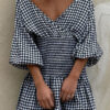 Fashion Street Plaid Split Joint V Neck Waist Skirt Dresses