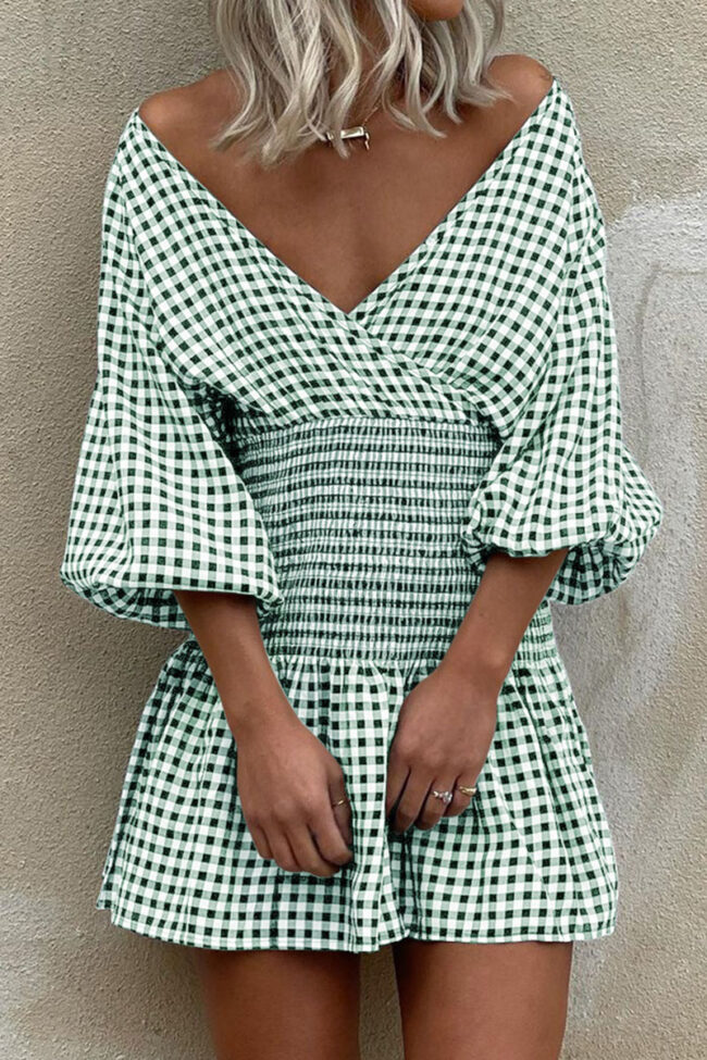 Fashion Street Plaid Split Joint V Neck Waist Skirt Dresses