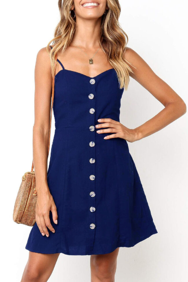 Fashion Casual Solid Split Joint Spaghetti Strap A Line Dresses