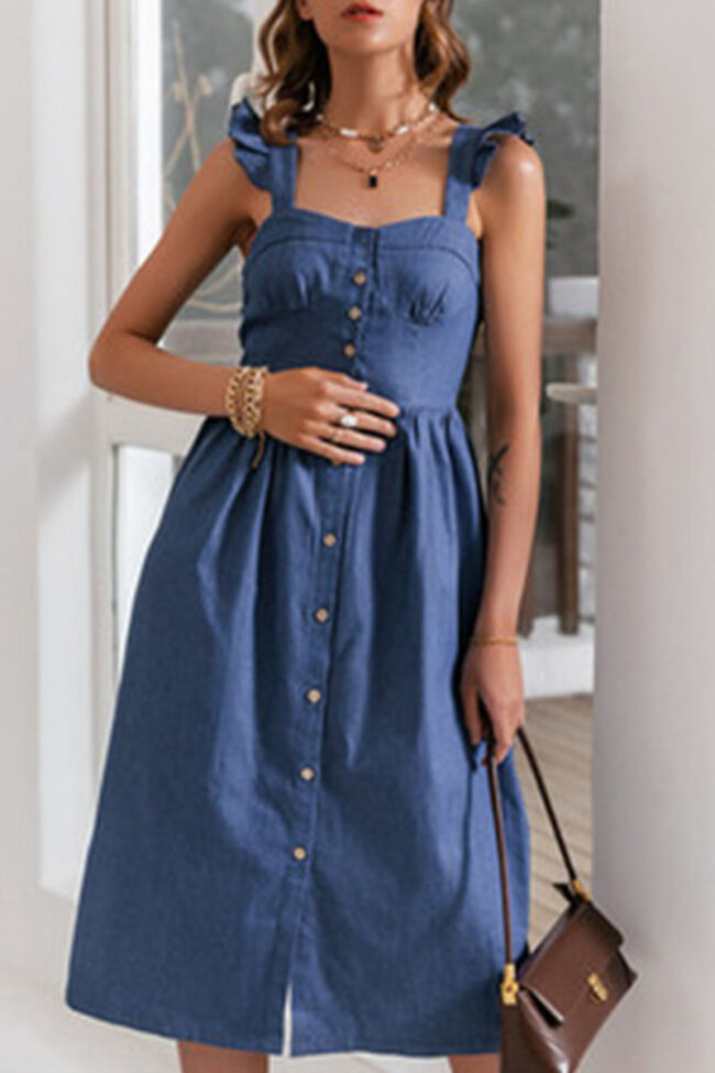 Fashion Casual Solid Split Joint Spaghetti Strap A Line Dresses