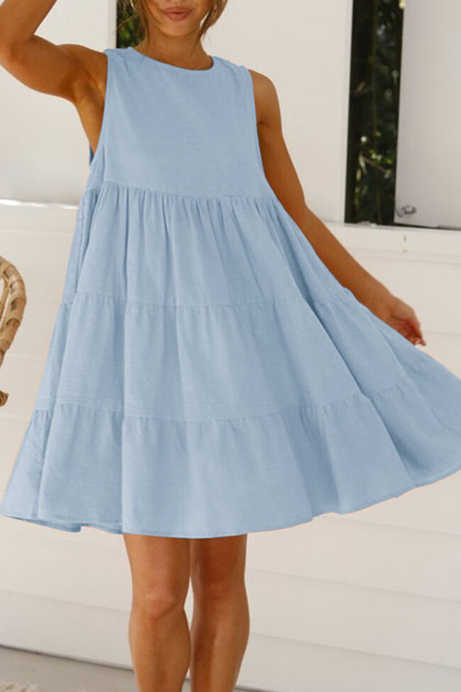 Fashion Casual Solid Split Joint O Neck Princess Dresses