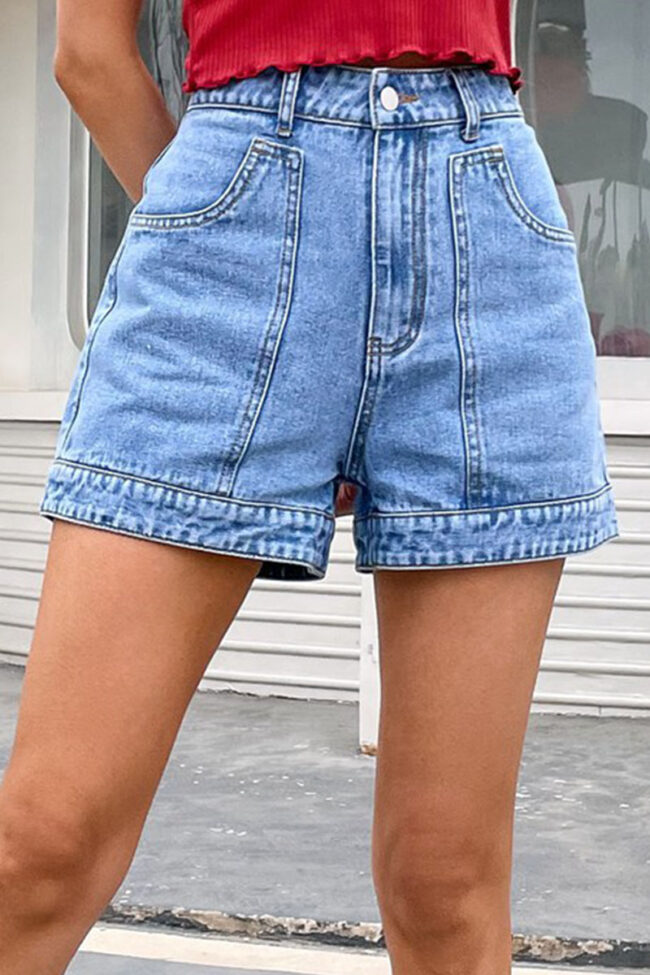Fashion Street Solid Split Joint High Waist Loose Denim Shorts