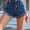 Fashion Street Solid Tassel High Waist Straight Denim Shorts