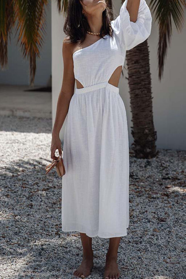 Fashion Casual Solid Split Joint One Shoulder A Line Dresses