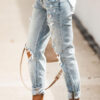 Fashion Street Solid Ripped Loose Denim Jeans