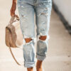 Fashion Street Solid Ripped Loose Denim Jeans