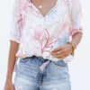 Fashion Street Print Split Joint V Neck Tops