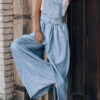 Fashion Casual Solid Pocket Spaghetti Strap Loose Jumpsuits