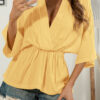 Fashion Casual Solid Split Joint V Neck Tops