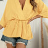 Fashion Casual Solid Split Joint V Neck Tops