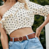 Fashion Street Polka Dot Split Joint One Shoulder Tops