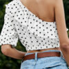 Fashion Street Polka Dot Split Joint One Shoulder Tops