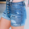 Fashion Street Solid Ripped High Waist Straight Denim Shorts