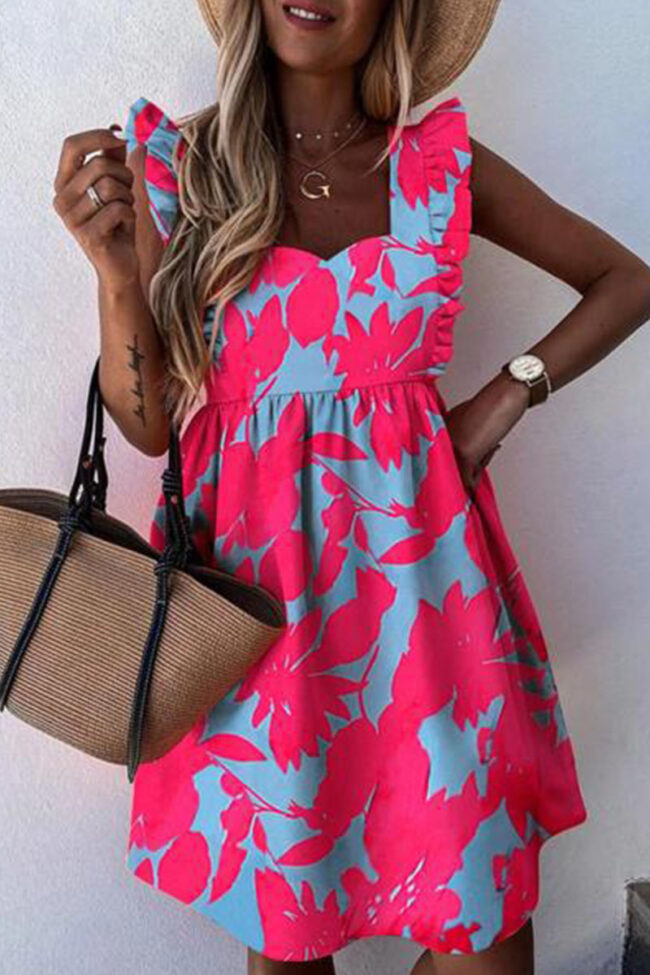 Fashion Street Print Split Joint Square Collar A Line Dresses