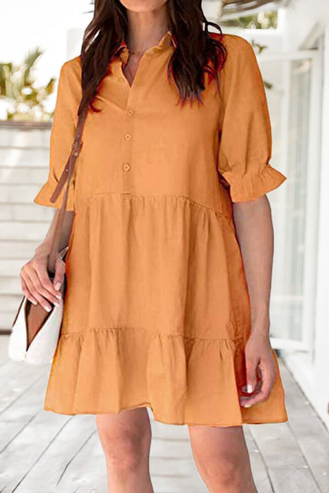 Fashion Casual Solid Split Joint Turndown Collar A Line Dresses