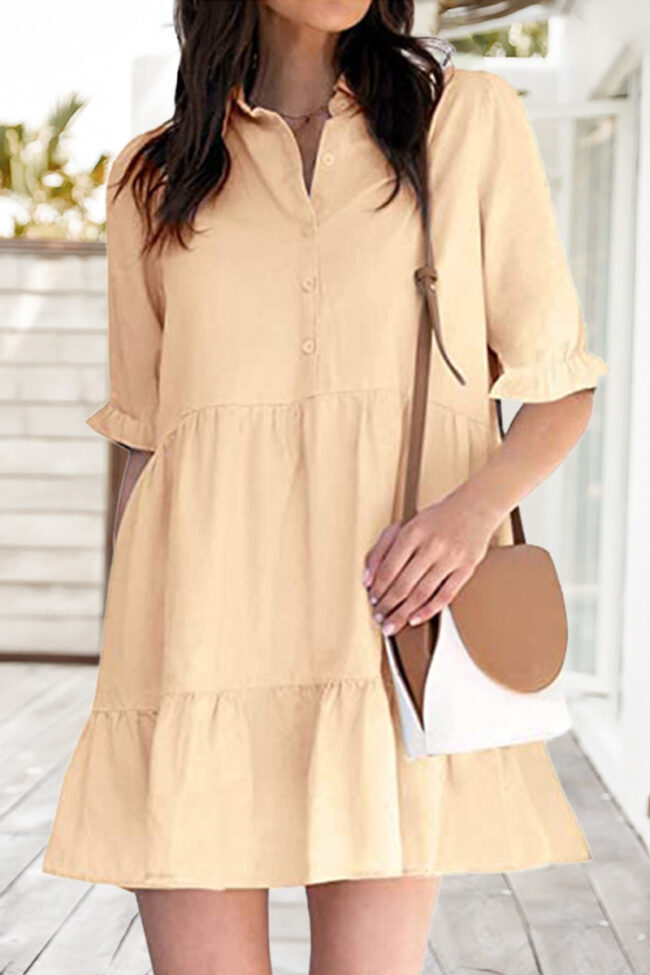 Fashion Casual Solid Split Joint Turndown Collar A Line Dresses