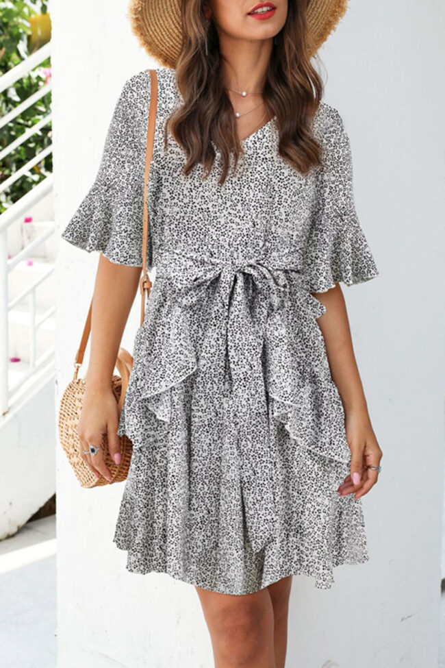 Fashion Simplicity Print Split Joint V Neck A Line Dresses