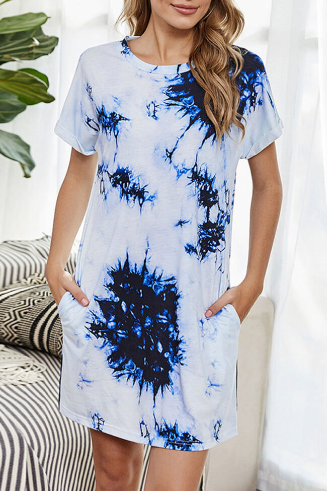 Fashion Simplicity Print Split Joint O Neck A Line Dresses