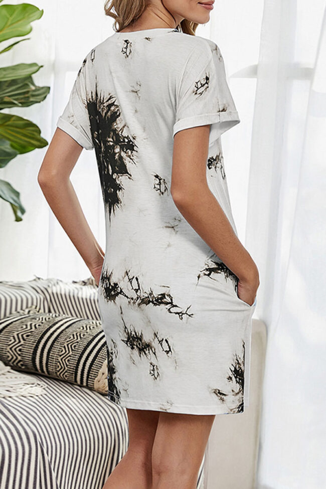 Fashion Simplicity Print Split Joint O Neck A Line Dresses