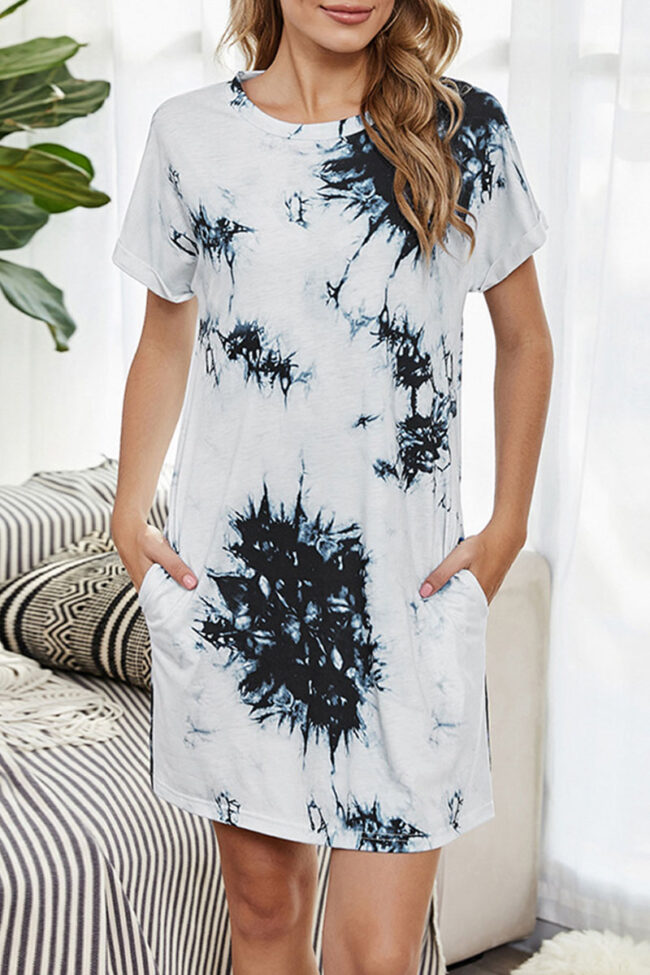 Fashion Simplicity Print Split Joint O Neck A Line Dresses