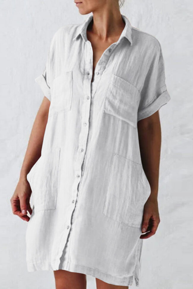 Casual Solid Split Joint Turndown Collar Straight Dresses