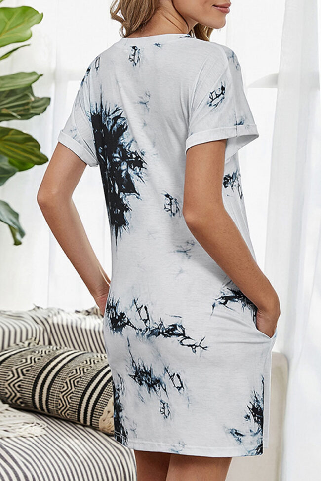 Fashion Simplicity Print Split Joint O Neck A Line Dresses