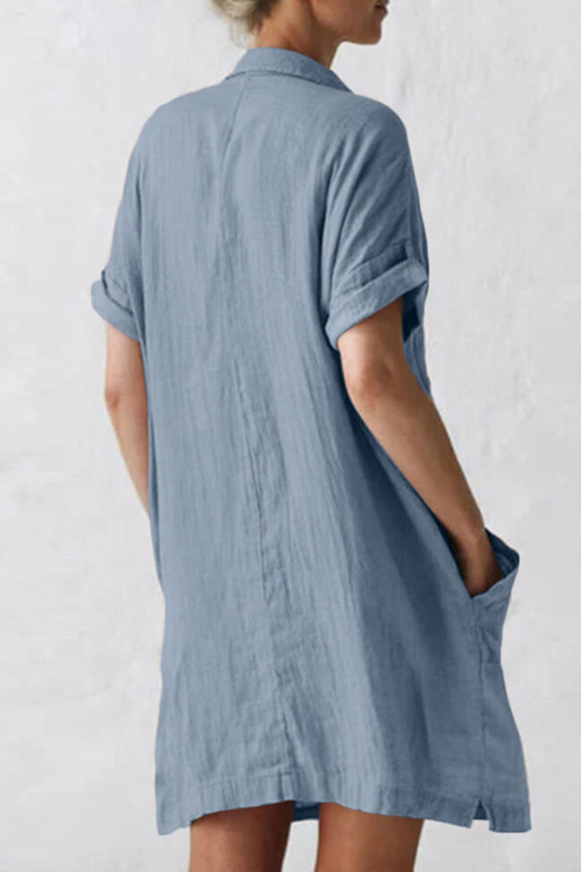 Casual Solid Split Joint Turndown Collar Straight Dresses