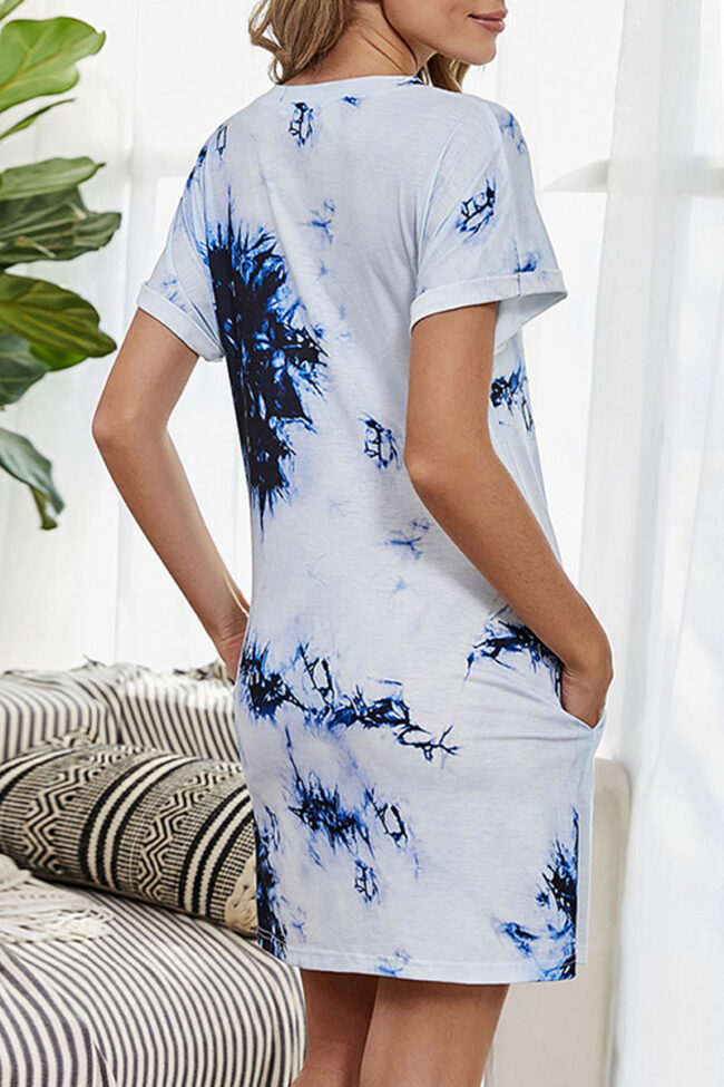 Fashion Simplicity Print Split Joint O Neck A Line Dresses