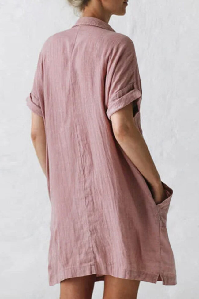 Casual Solid Split Joint Turndown Collar Straight Dresses