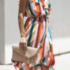 Street Striped Split Joint One Shoulder Irregular Dresses