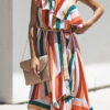 Street Striped Split Joint One Shoulder Irregular Dresses