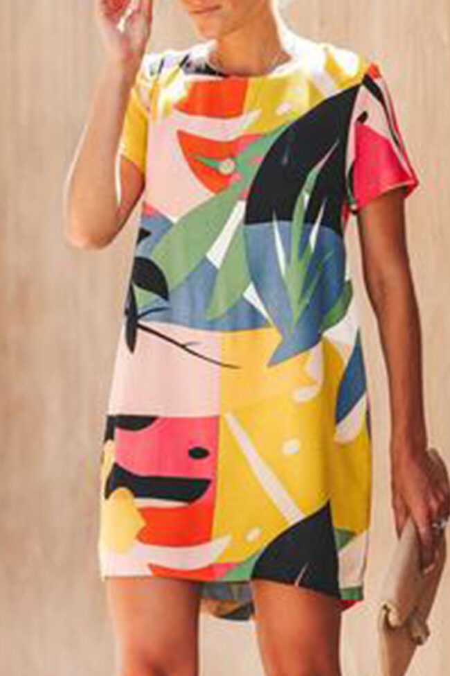 Fashion Casual Print O Neck A Line Dresses