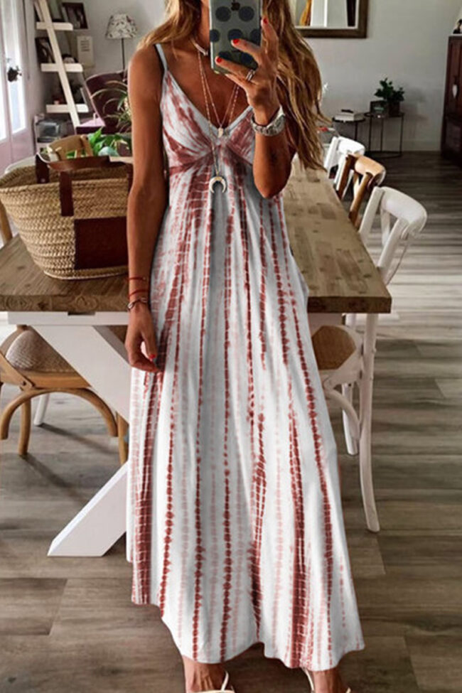 Fashion Street Print Split Joint V Neck A Line Dresses