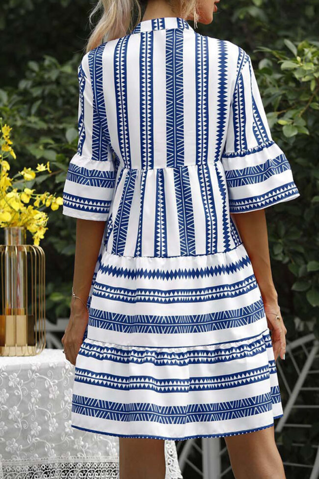 Fashion Street Striped Split Joint V Neck Princess Dresses