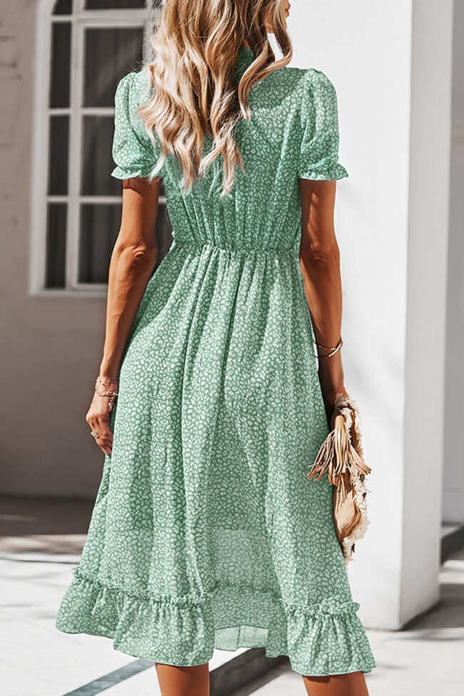 Fashion Street Print Split Joint V Neck A Line Dresses