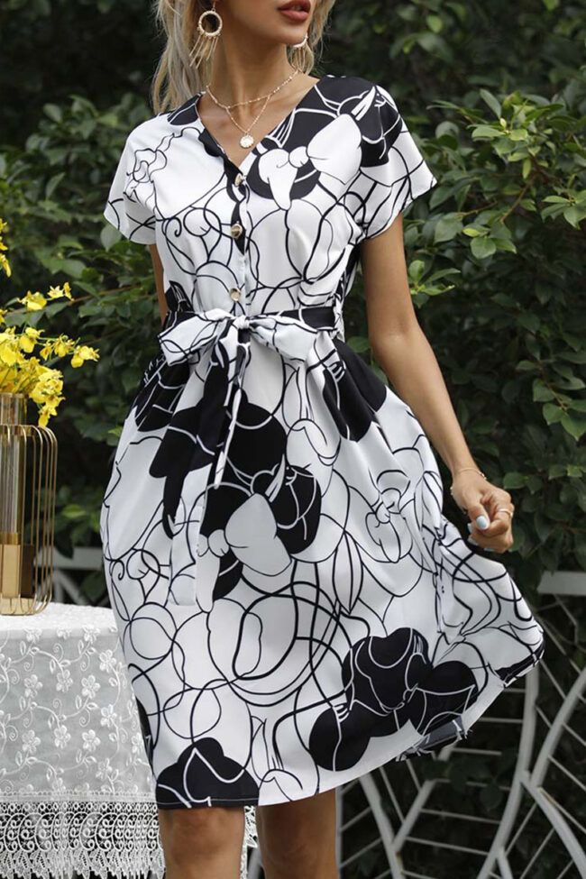 Fashion Street Print Split Joint V Neck A Line Dresses