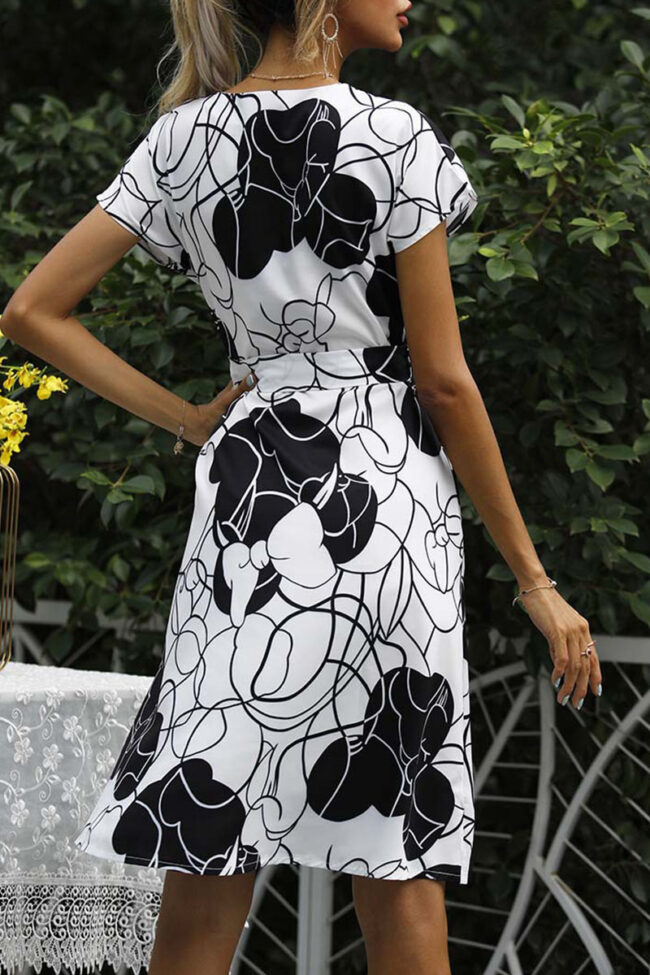 Fashion Street Print Split Joint V Neck A Line Dresses