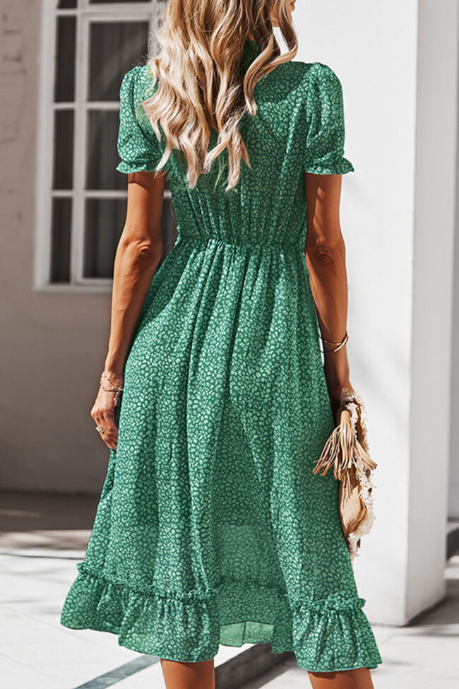 Fashion Street Print Split Joint V Neck A Line Dresses