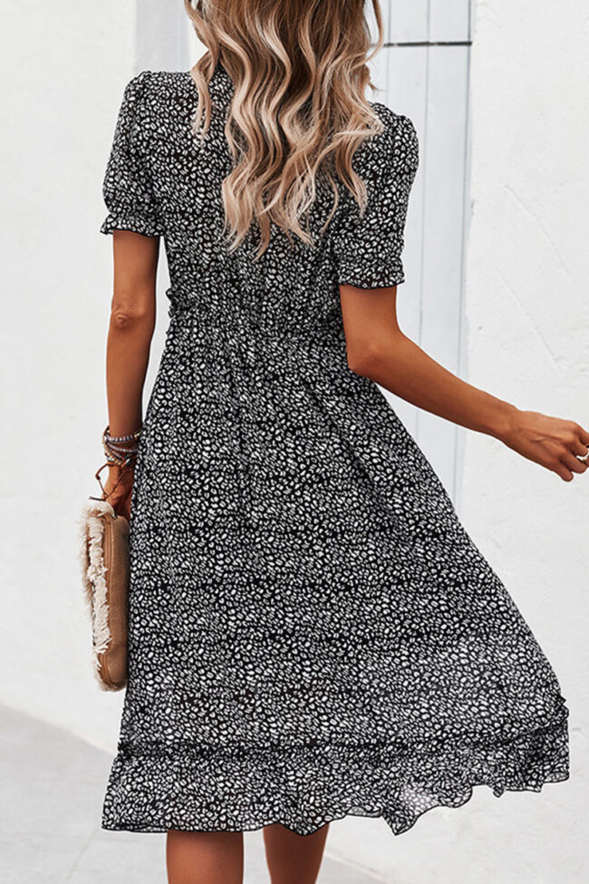 Fashion Street Print Split Joint V Neck A Line Dresses