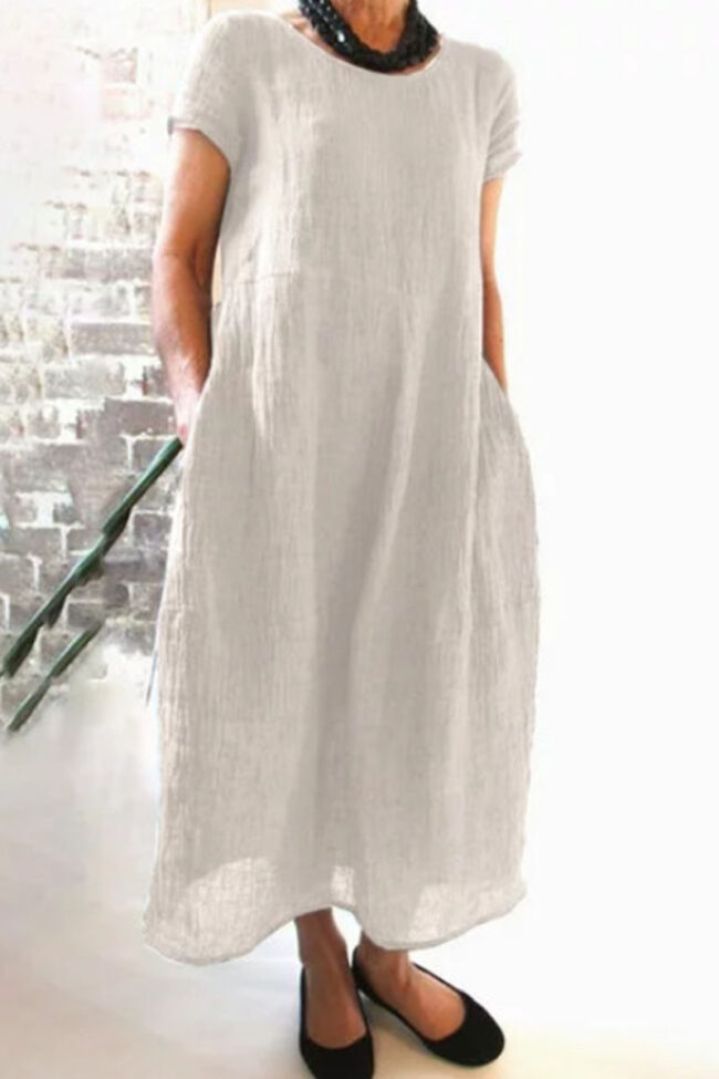 Fashion Vintage Solid Split Joint O Neck A Line Dresses